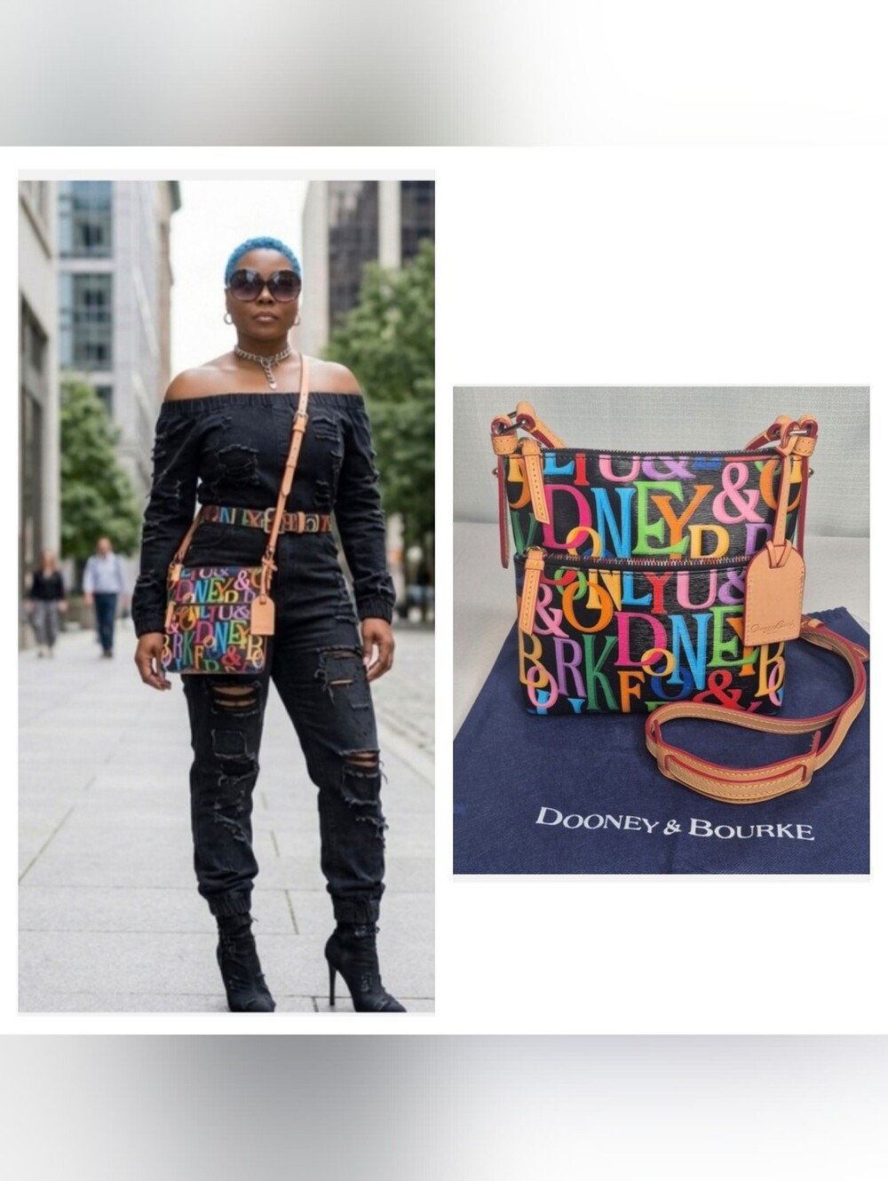 Dooney & Bourke Black Multi Colored-Print Crossbody Bag NWOT